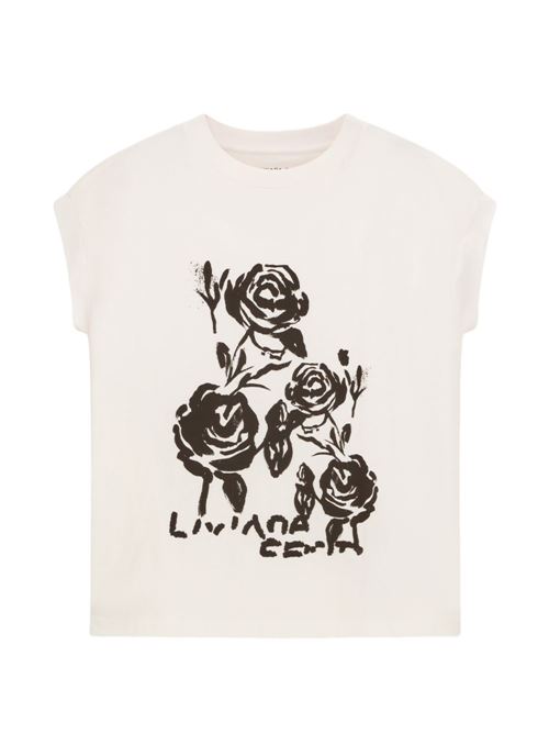 T-shirt donna Liviana Conti bianca e marrone con stampa fiori LIVIANA CONTI | F6SW64A010